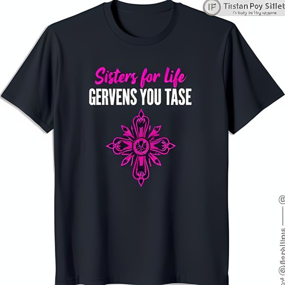 Stylish Black T-Shirt with Pink Graphic & Sisters for Life Text