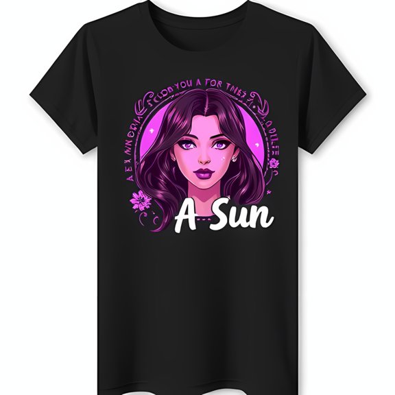 Stylish Black T-Shirt with Pink Graphic of Woman in Circle 'A Sun' Design