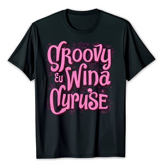 Stylish Black T-Shirt with Pink 'Groovy Eu Wina Cyruse' Graphic Design