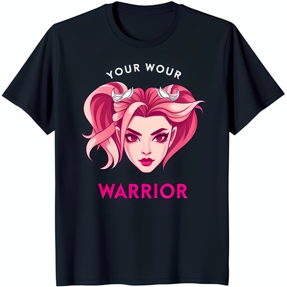 Stylish Black T-Shirt with Pink Haired Winged Woman Graphic Your Wour Design