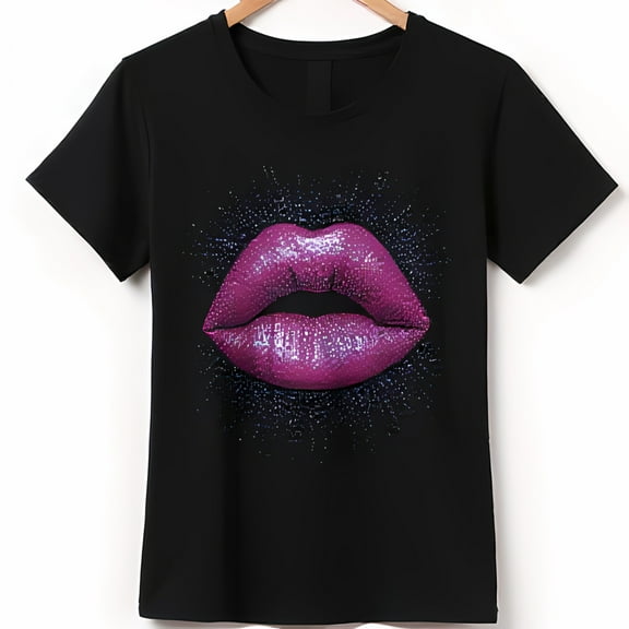 Stylish Black T-Shirt with Pink Lip Print Bold & Feminine Graphic Tee