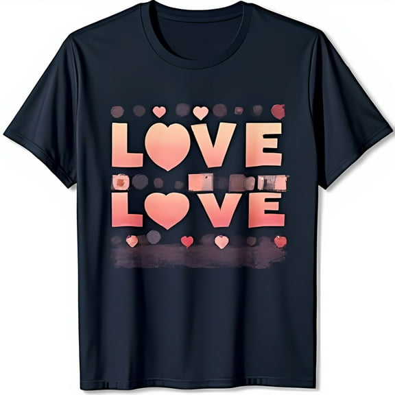 Stylish Black T-Shirt with Pink Love Graphic and Hearts Design
