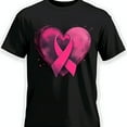 thumbnail image 1 of Stylish Black T-Shirt with Pink Ribbon Heart Graphic & Splatter Design, 1 of 5