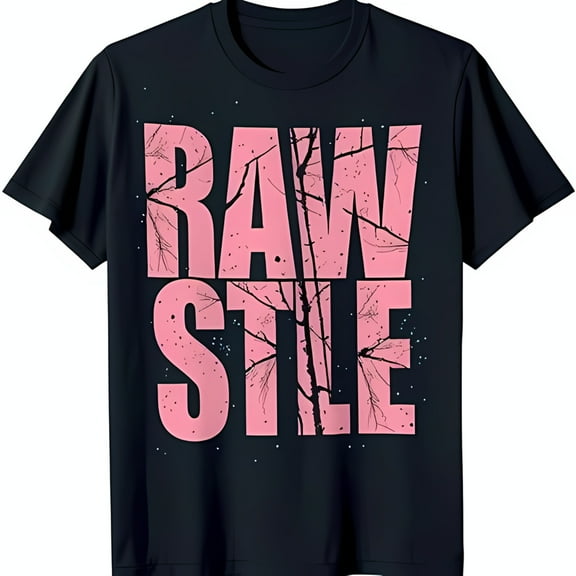 Stylish Black T-Shirt with Pink ' STYLE' Graphic and Nature Inspired Design