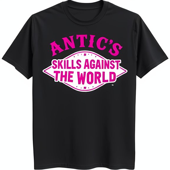 Stylish Black T-Shirt with Pink 'Skills Against The World' Graphic Design