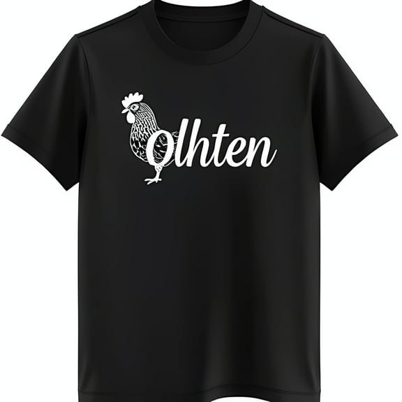Stylish Black T-Shirt with Playful White Chicken Graphic & 'Ohlten' Text
