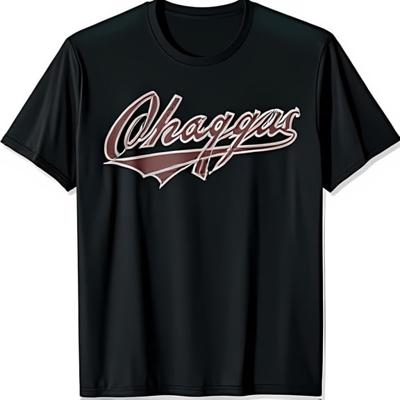 Stylish Black T-Shirt with Red Brown Chaggas Graphic Design Short Sleeve