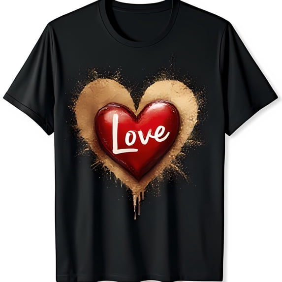Businessmen Scripts Stylish Black T-Shirt with Red Heart & Love Script Graphic for ...
