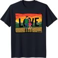 thumbnail image 1 of Stylish Black T-Shirt with Romantic Couple Graphic and Sunset LOVE Design, 1 of 5