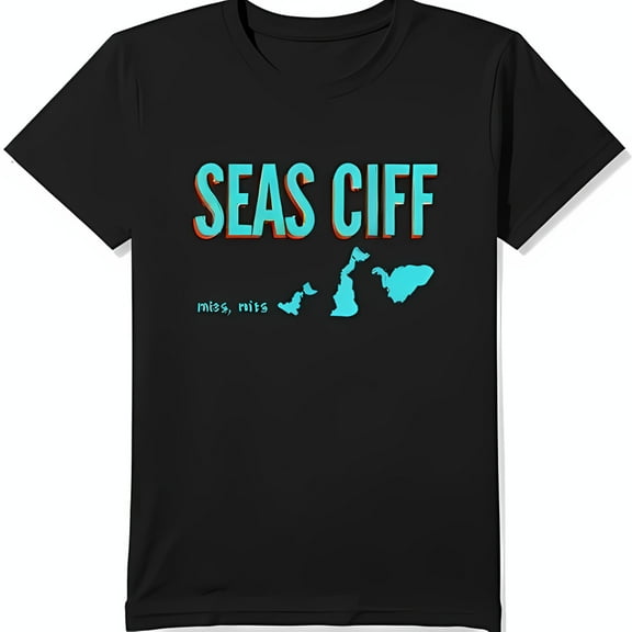 Stylish Black T-Shirt with 'SEAS CIFF' Graphic & Sea Cliff Map