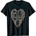 thumbnail image 1 of Stylish Black T-Shirt with Silver Heart Graphic Made of Small Squares Short Sleeves, 1 of 5