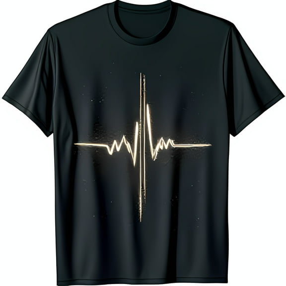 Stylish Black T-Shirt with Sparkling Golden Heartbeat Graphic Classic