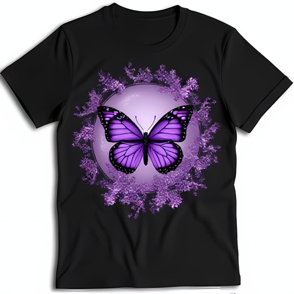 Stylish Black T-Shirt with Striking Butterfly Graphic & Floral Design