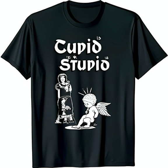 Stylish Black T-Shirt with Studio Graphic & Cherub Design