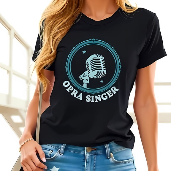 Stylish Black T-Shirt with Teal Vintage Graphic - "OPRA SINGER" Design for Music Lovers