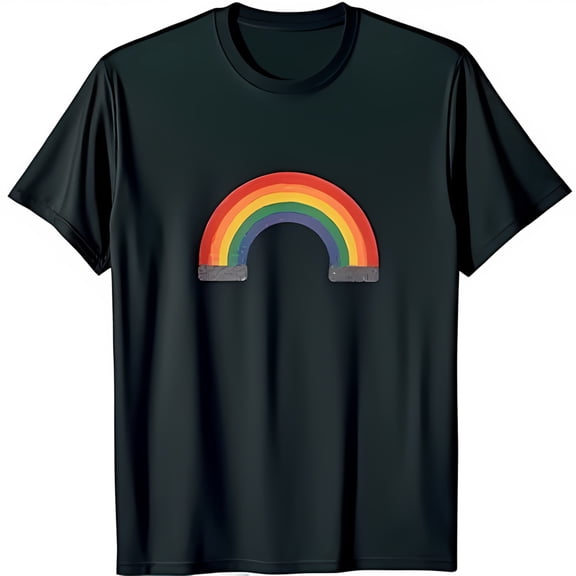 Stylish Black T-Shirt with Textured Rainbow Graphic Vibrant Casual Wear