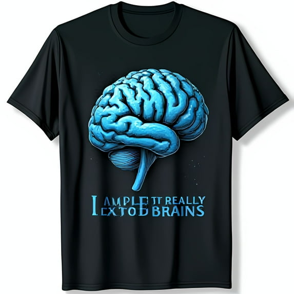 Stylish Black T-Shirt with Thought Provoking Brain Graphic & Whimsical Text