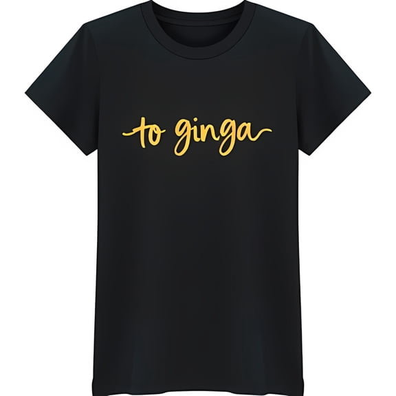 Stylish Black T-Shirt with 'To Ginga' in Gold Cursive Minimalist Neck Design