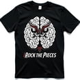 thumbnail image 1 of Stylish Black T-Shirt with Unique Brain Face Graphic & 'I ROCK THE PIECES' Print, 1 of 5