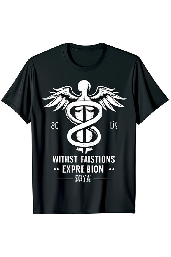 Stylish Black T-Shirt with Unique Caduceus Graphic and Bold 80 Tis Design