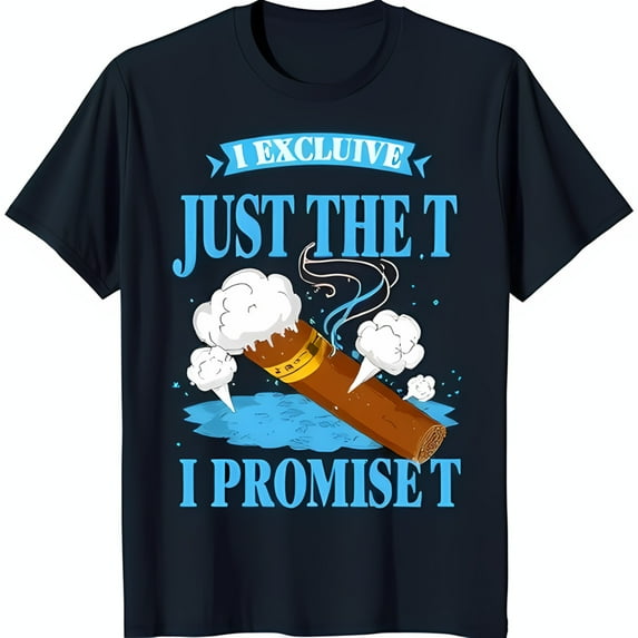 Stylish Black T-Shirt with Unique Cigar Graphic and Playful Text Design