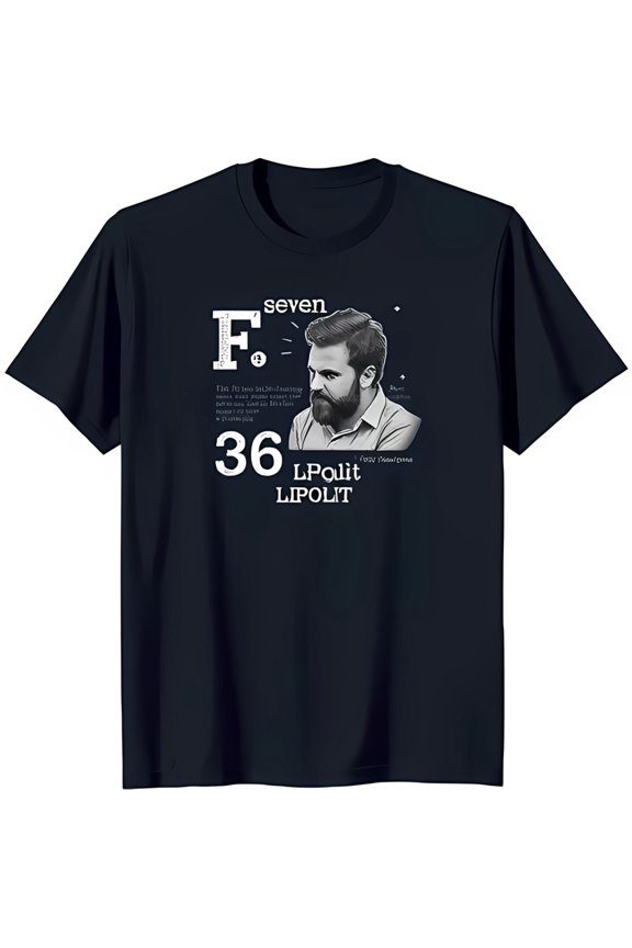 Stylish Black T-Shirt with Unique F₇ & 36 Graphic Bearded Man Portrait LPolitt Design