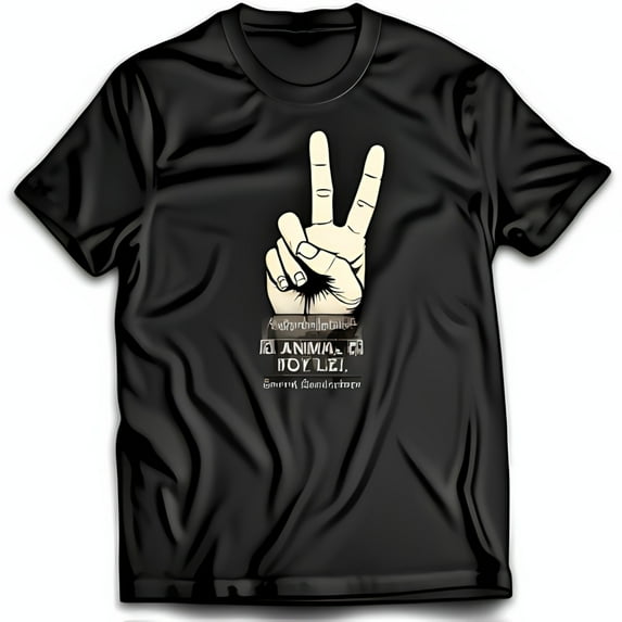 Stylish Black T-Shirt with Unique Hand Held Book Peace Sign Graphic