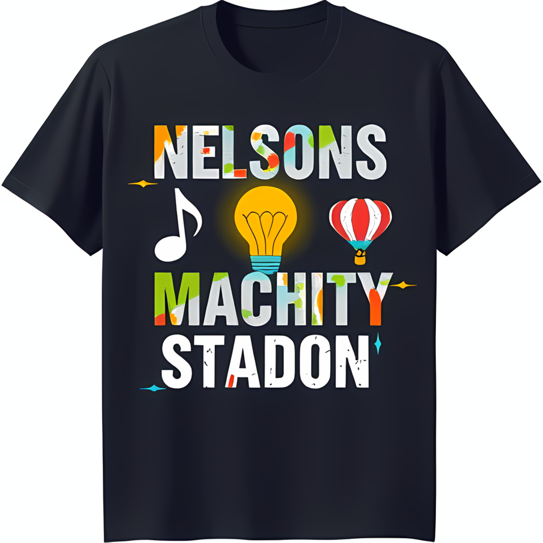 Machity Stylish Black T-Shirt with Unique 'Nelsons Machity Stadon' Graphic ...