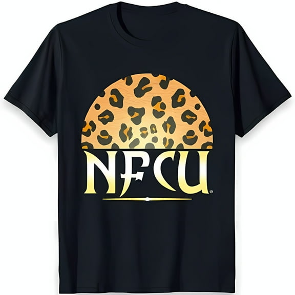 Stylish Black T-Shirt with Unique Print Half Circle Design & Gold NFCU Letters