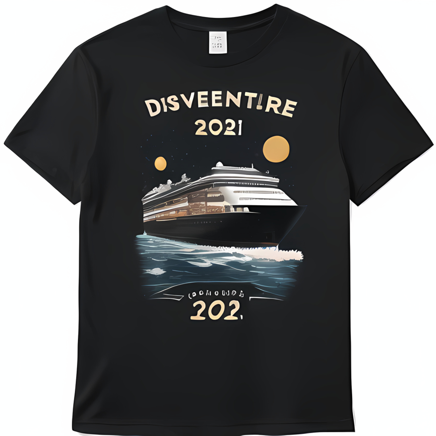 Stylish Black T-Shirt with Vector Art Cruise Ship Design & Unique Text ...