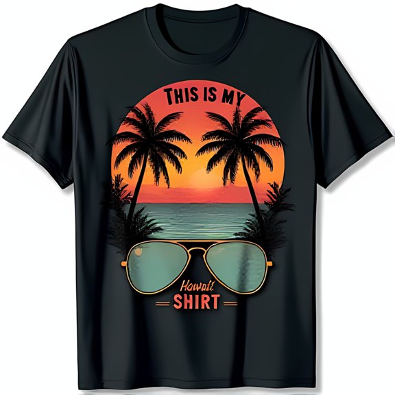 Stylish Black T-Shirt with Vibrant Hawaii Inspired Chest Graphic for Casual Wear