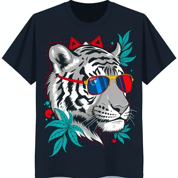 Stylish Black T-Shirt with Vibrant White Graphic and Sunglasses
