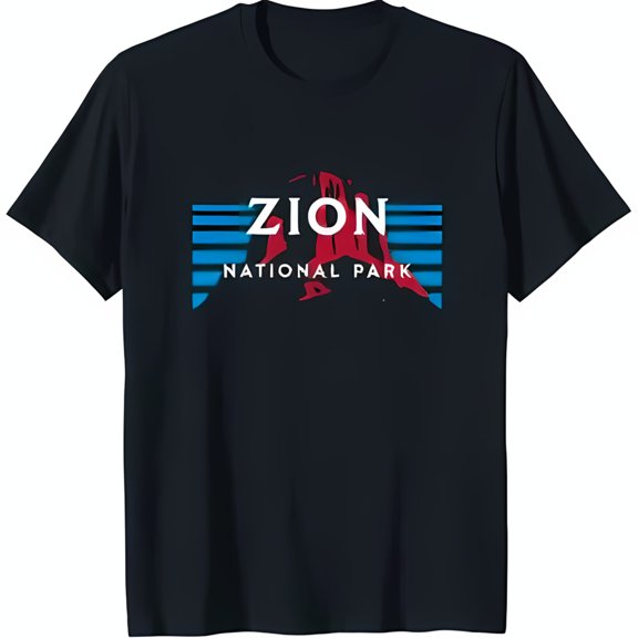 Stylish Black T-Shirt with Vibrant Zion Park Mountain Graphic