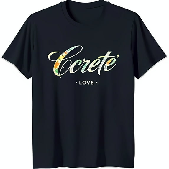 Stylish Black T-Shirt with Vintage 'Crete' Graphic in Colorful Cursive Design