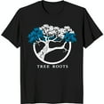 thumbnail image 1 of Stylish Black T-Shirt with White Circle Tree Graphic & 'Tree Roots' Print, 1 of 5