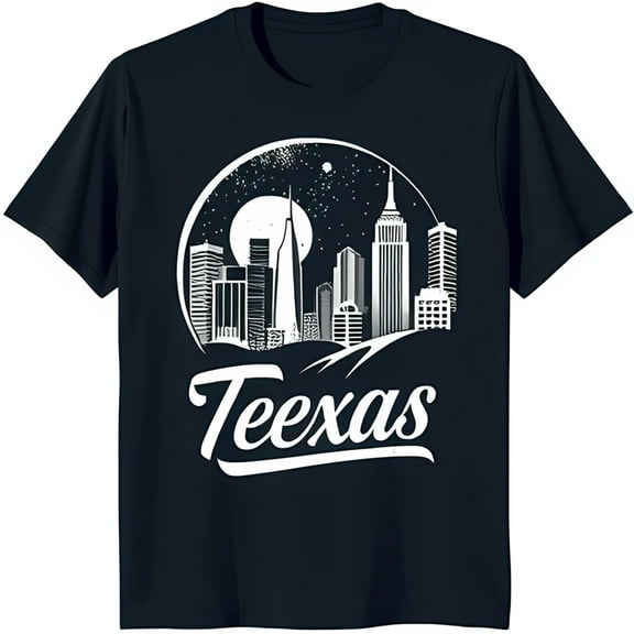 Stylish Black T-Shirt with White City Moon & Stars Graphic