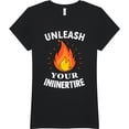 thumbnail image 1 of Stylish Black T-Shirt with White Flame Graphic & 'Unleash Your Innertire' Print, 1 of 5