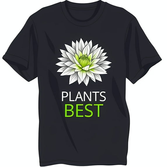 Stylish Black T-Shirt with White Flower Graphic & PLANTS BEST Text