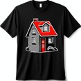thumbnail image 1 of Stylish Black T-Shirt with White Outline House Design and Red Roof, 1 of 5