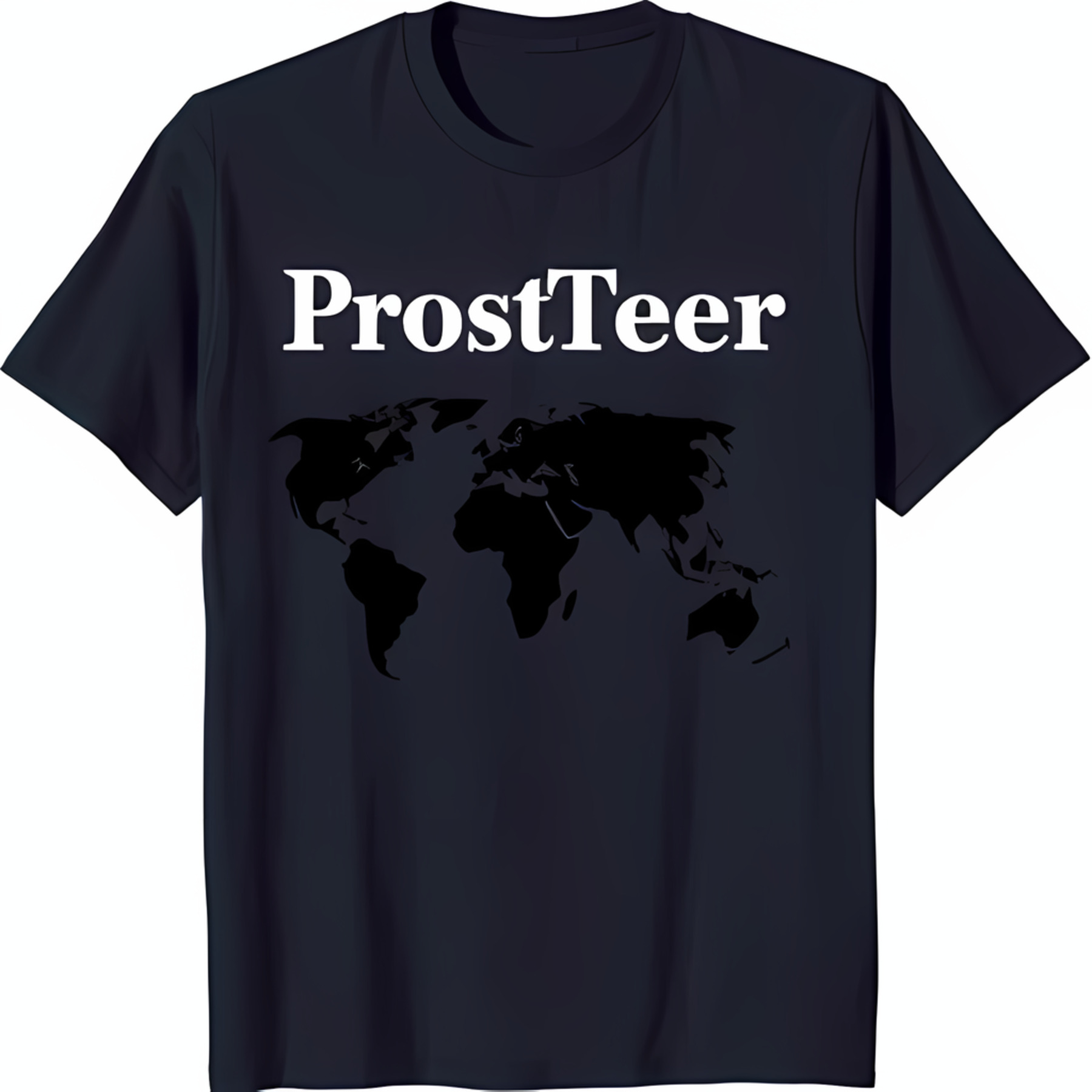 Stylish Black T-Shirt with White 'ProstTeer' & World Map Graphic ...