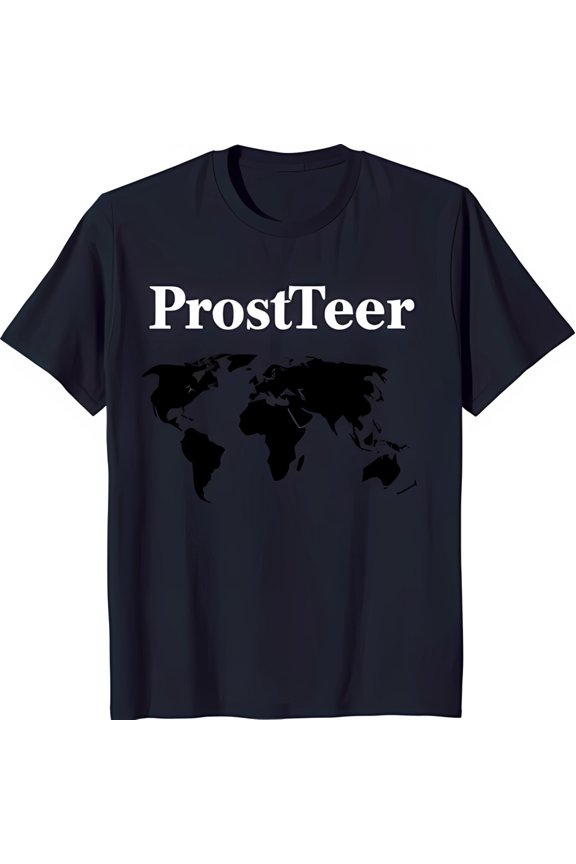 Stylish Black T-Shirt with White 'ProstTeer' & World Map Graphic