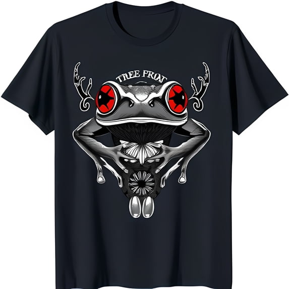 Stylish Black T-Shirt with White Tree Graphic & Red Eyes Unique Design