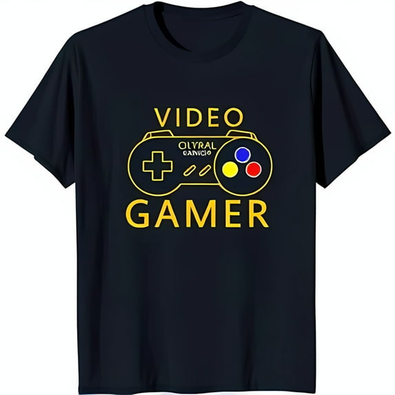 Stylish Black T-Shirt with Yellow Controller & 'VIDEO GAMER' Text