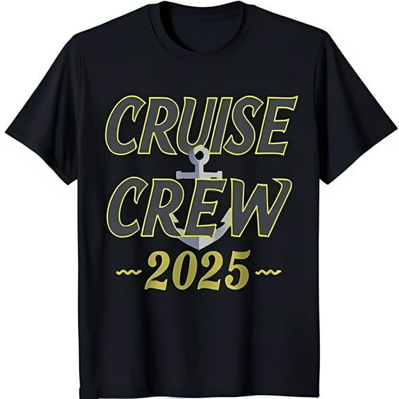 Stylish Black T-Shirt with Yellow & Grey 'Cruise 2025' Graphic