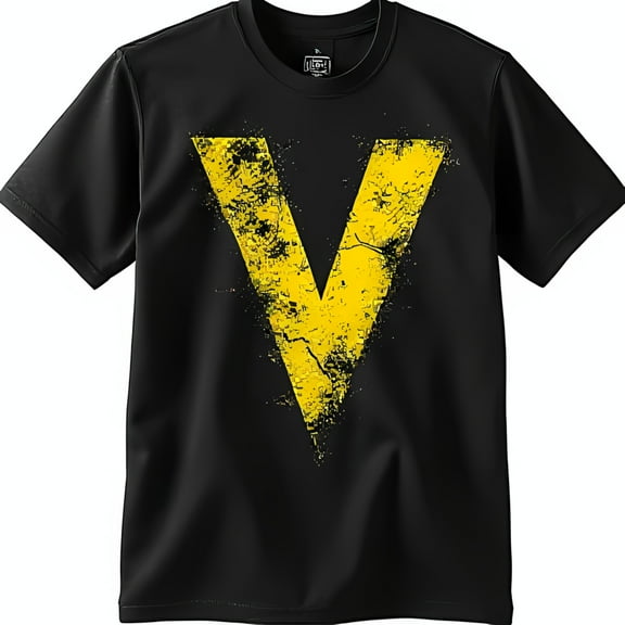 Stylish Black T-Shirt with Yellow V Graphic Tee