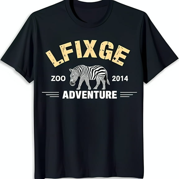 Stylish Black T-Shirt with Zebra Graphic & Adventure Print for Animal Lovers