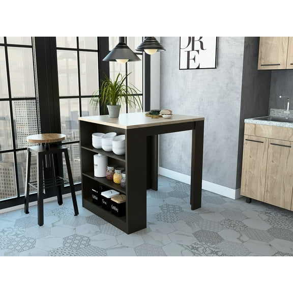 Stylish Black Wengue and Pine Kitchen Counter and Dining Table Combination