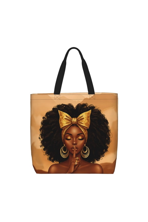 Stylish Black Woman Tote Bag, Afro Queen Large Capacity Zippered Reusable Bag, Black Women Magic Handbags for Work Travel Shopping Grocery