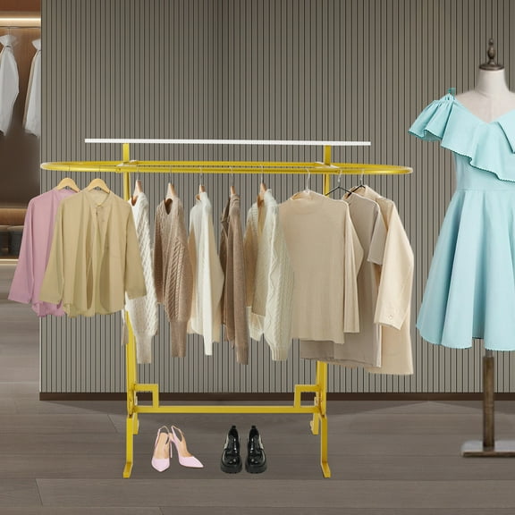 Stylish Black and Gold Retail Counter Display Rack with 5 Tiers, Adjustable Anti-slip Feet, Removable Hooks for Clothes and Accessories