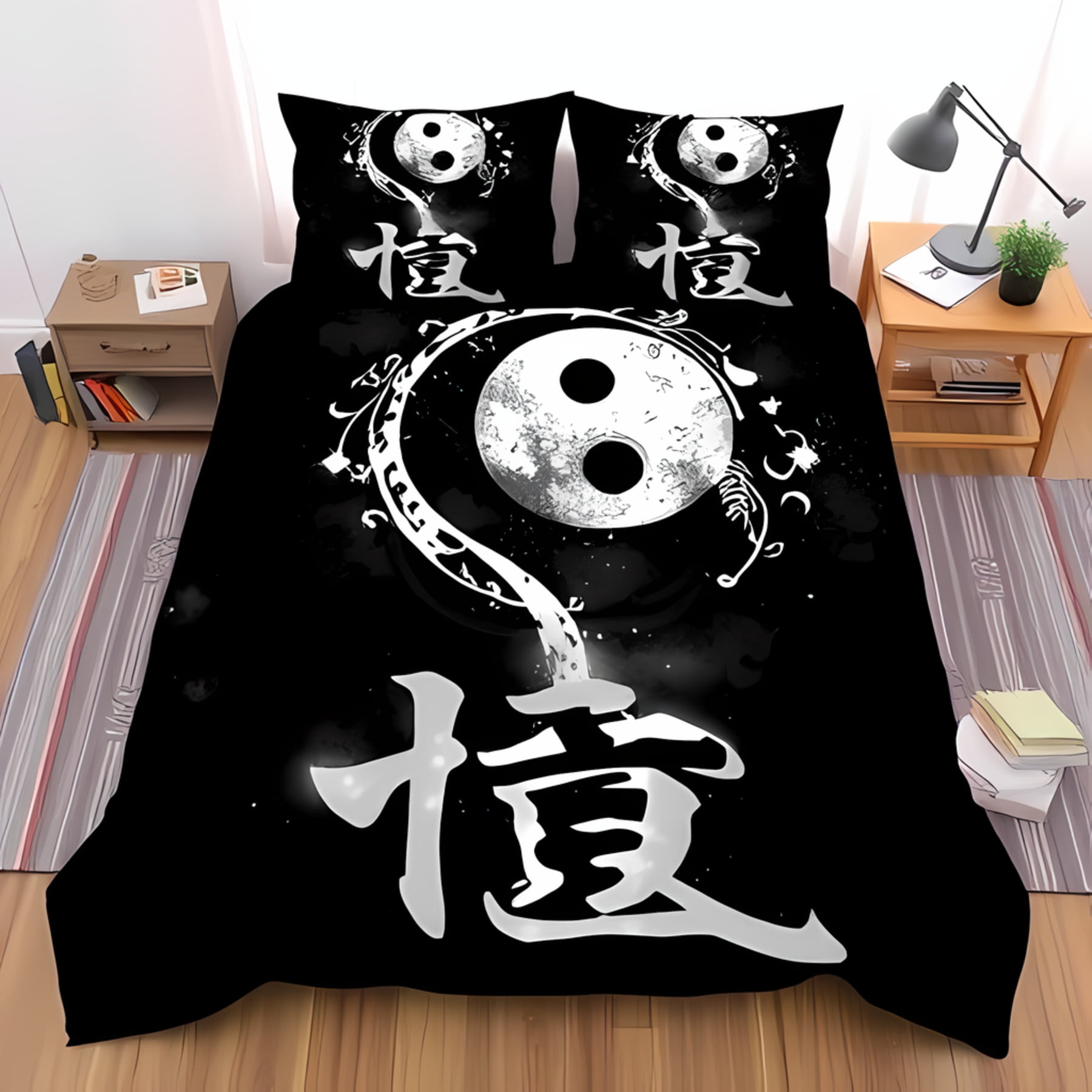 Stylish Black and White Comforter Set with Floral Patterns - Harmony ...